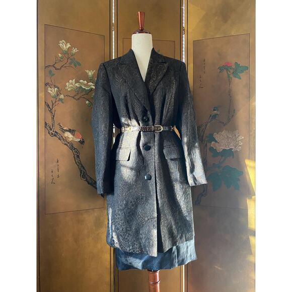 Vintage brocade blazer jacket in brown and black, size M-L - Picture 1 of 8